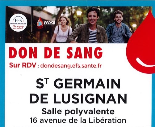 Affiche don du sang à Saint Germain de Lusignan